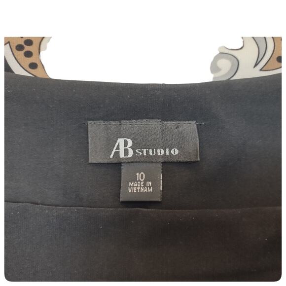 AB STUDIO Black Print Shift Dress Size 10 Stretch Knit Dress 3/4 Length Sleeves - Picture 9 of 10